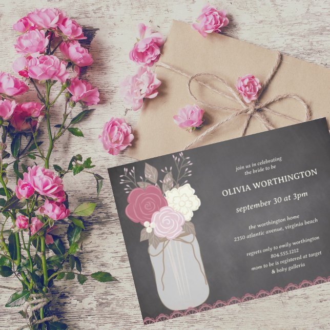 Invitación Dusty Rosa Floral Mason Jar Bridal Shower (Subido por el creador)