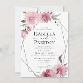 Invitación Dusty Rosa Floral Rubor Boho Relieve metalizado pl