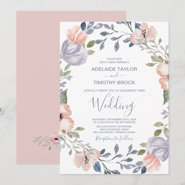 Invitación Dusty Rosa Florals Boda (Anverso / Reverso)