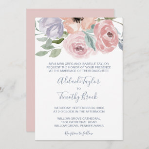 Invitación Dusty Rosa Florals Boda formal