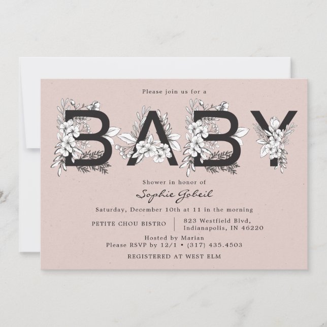 Invitación Dusty Rosa Florals Bouquet Baby Shower (Anverso)