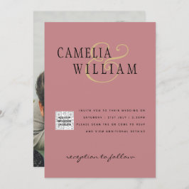 Invitación Dusty ROSA Foto Boda Invitar Código QR Guardar fec