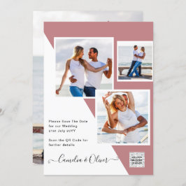 Invitación Dusty ROSA Foto Boda Invitar Código QR Guardar fec