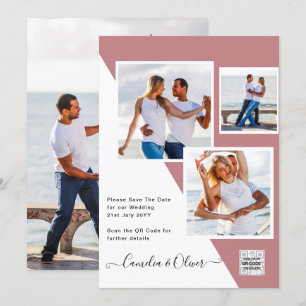 Invitación Dusty ROSA Foto Boda Invitar Código QR Guardar fec