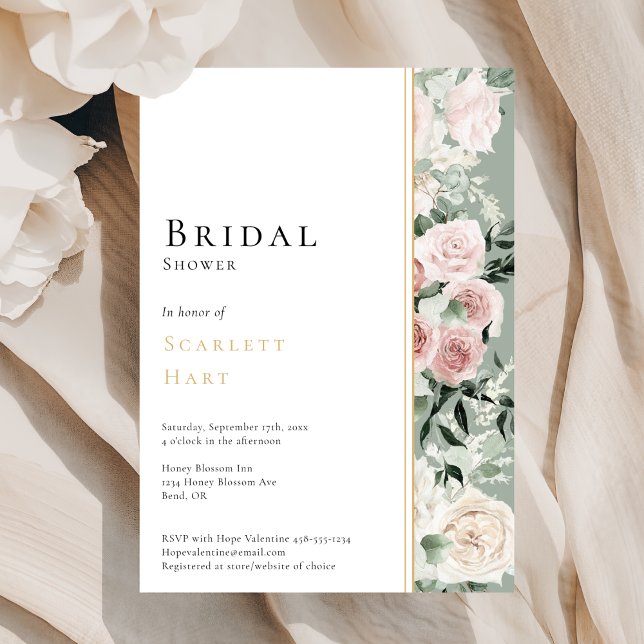 Invitación Dusty Rosa Gold Sage Green Modern Bridal Shower (Subido por el creador)