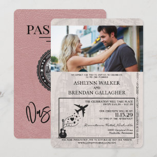 Invitación Dusty Rosa Nashville Boda de Pasaportes