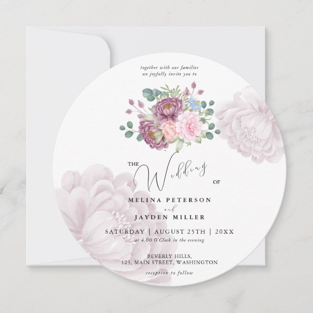 Invitación Dusty Rosa Plum Peony Boda Floral (Anverso)