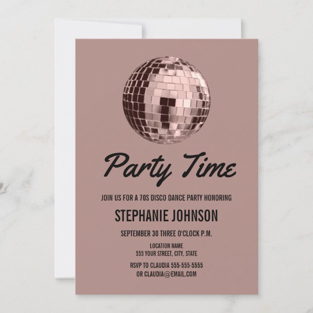 Invitación Dusty Rosa Retro 70 Disco Ball Fiesta de cumpleaño (Anverso)