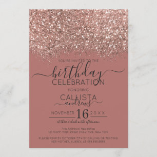 Invitación Dusty Rosa Rosa Dorado Purpurina Confetti Cumpleañ