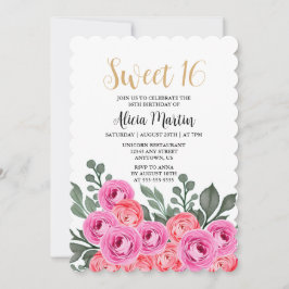 Invitación Dusty Rosa Rosa Gold Sweet 16 Cumpleaños