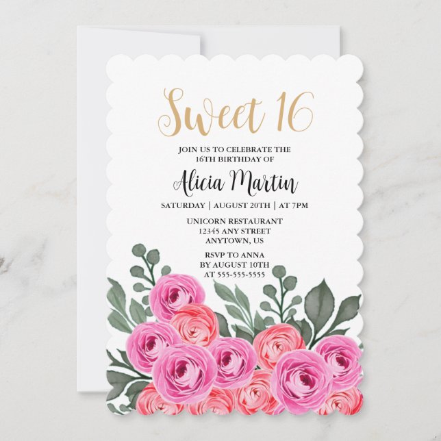 Invitación Dusty Rosa Rosa Gold Sweet 16 Cumpleaños (Anverso)