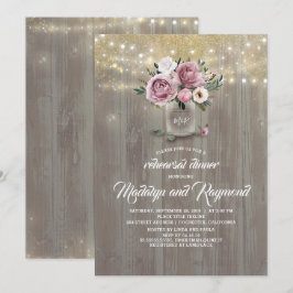 Invitación Dusty Rosa Rosa Mason Jar Rústico Ensayo Cena