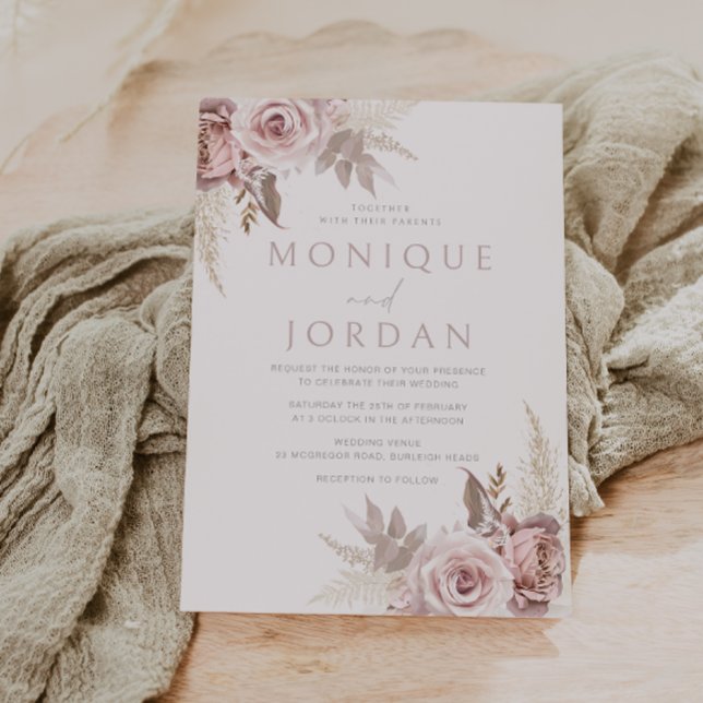 Invitación Dusty Rosa Rubor Boho Boda (Subido por el creador)
