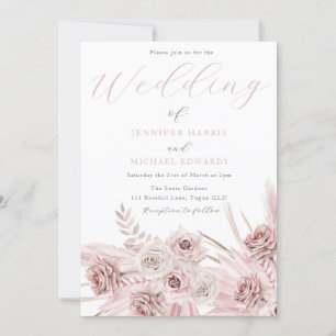 Invitación Dusty Rosa Rubor Boho Flowers Boda