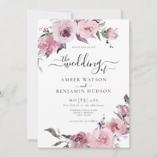 Invitación Dusty Rosa Rubor Mauve Lilac Boda Floral