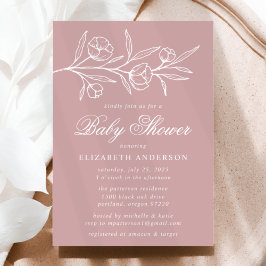 Invitación Dusty Rosa Sketched Floral Baby Shower