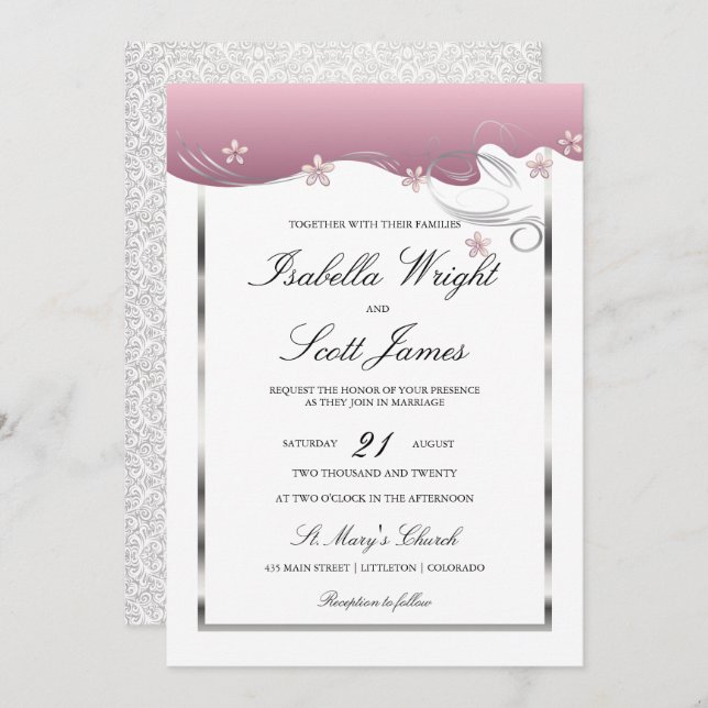 Invitación Dusty Rosa Swirl Floral Boda Diseño (Anverso / Reverso)