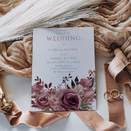 Invitación Dusty Rosa y Borgoña Boda Floral Boho