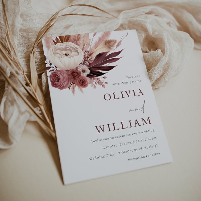 Invitación Dusty Rosa y Borgoña Boho Elegance Boda (Subido por el creador)