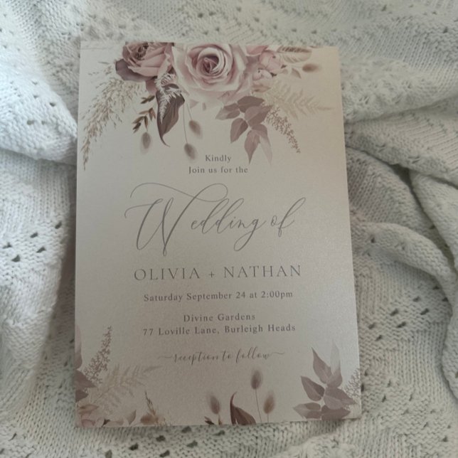 Invitación Dusty Rosa y Ivory Champagne Shimmer Boda (Subido por el creador)