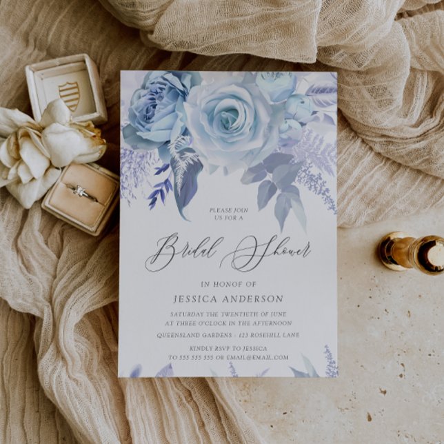 Invitación Dusty Rosas azules ducha de novia (Subido por el creador)
