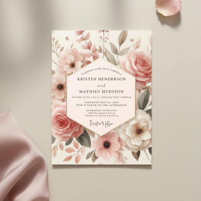 Invitación Dusty Rose Bloom Romance Wedding (Subido por el creador)