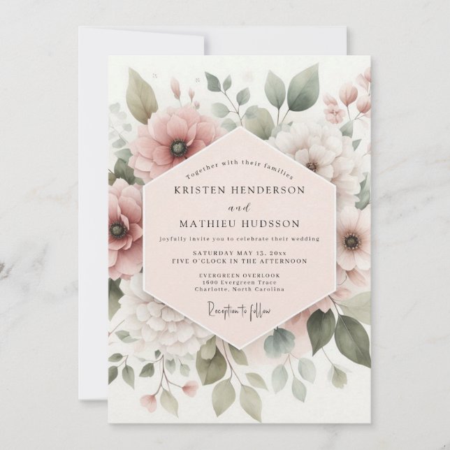 Invitación Dusty Rose Botanical Bloom Wedding (Anverso)