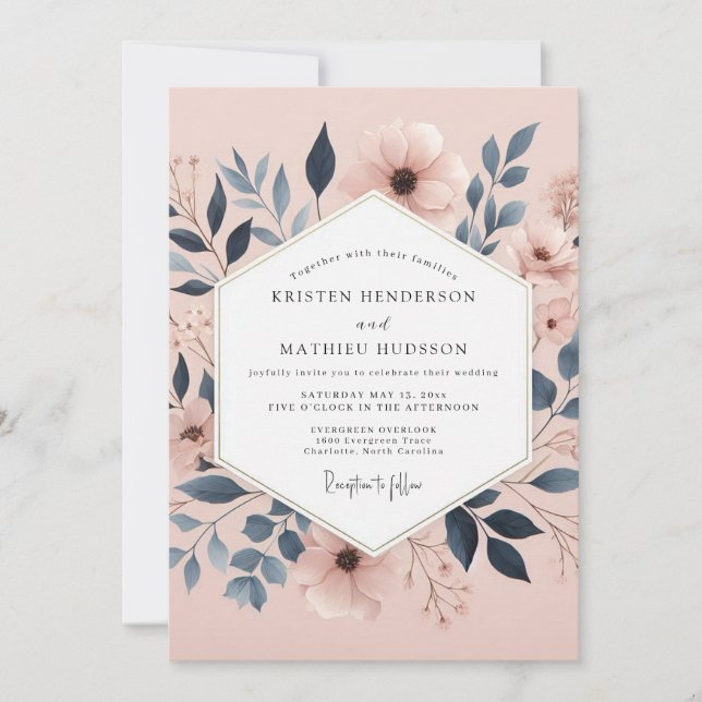 Invitación Dusty Rose Botanical Elegance Wedding (Anverso)