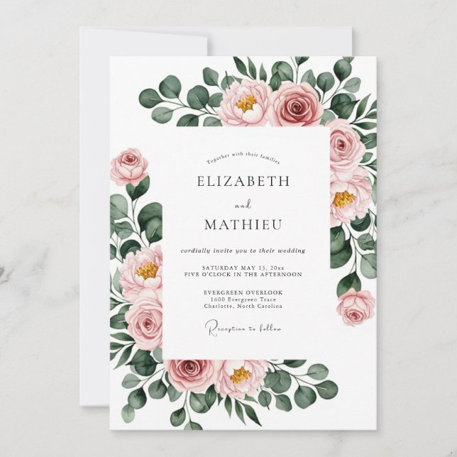 Invitación Dusty Rose Botanical Spring Wedding (Anverso)