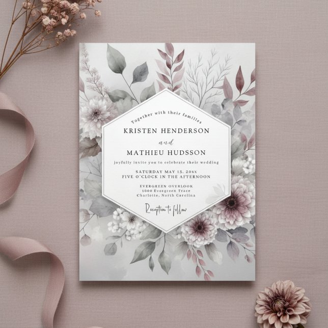 Invitación Dusty Rose Botanical Whimsical Wedding (Subido por el creador)