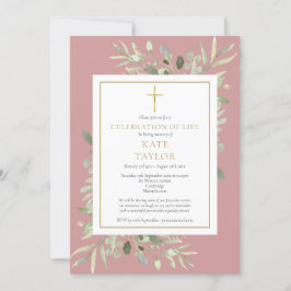 Invitación Dusty Rose Celebración de la Vida Funeral