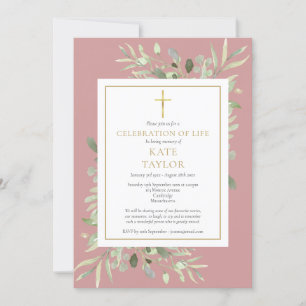 Invitación Dusty Rose Celebración de la Vida Funeral