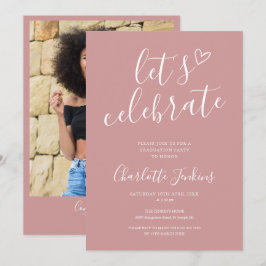 Invitación Dusty Rose Celebrar Script Foto Fiesta de Graduaci