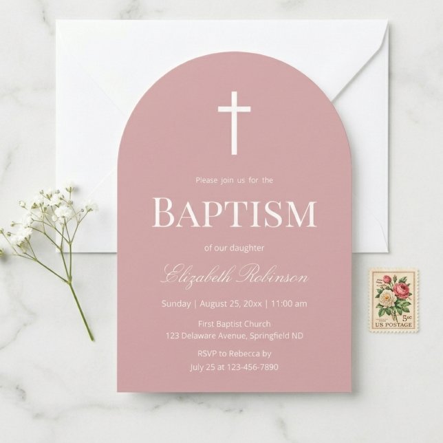 Invitación Dusty Rose Elegant Baptism Arch  (Subido por el creador)