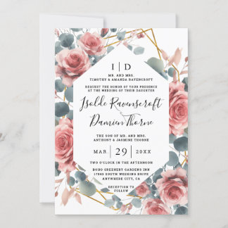 Invitación Dusty Rose Elegant Pink Mauve Gold Floral Wedding