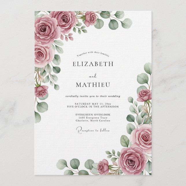 Invitación Dusty Rose Ethereal Flora Wedding (Anverso)