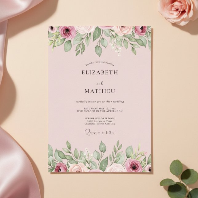 Invitación Dusty Rose Floral Bloom Wedding (Subido por el creador)