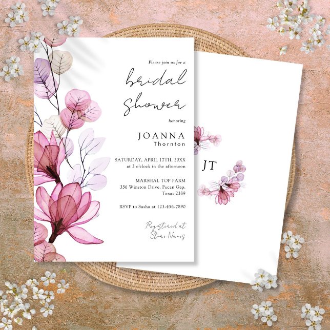 Invitación Dusty Rose Floral Bridal Shower (Transparent Dusty Rose Floral Bridal Shower Invitation)