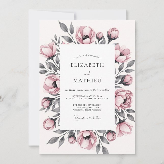 Invitación Dusty Rose Floral Romantic Wedding (Anverso)
