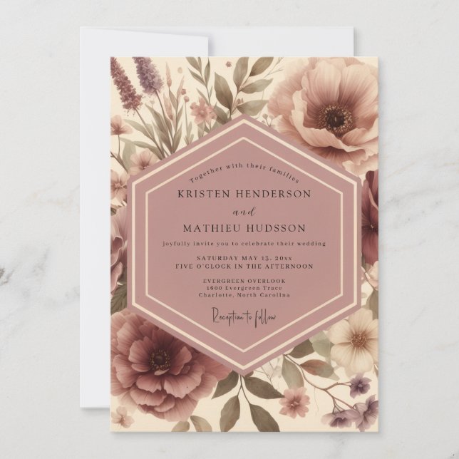 Invitación Dusty Rose Floral Whimsy Wedding (Anverso)