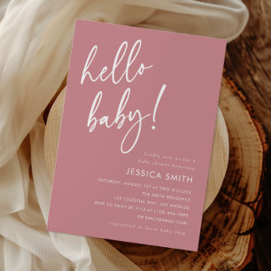Invitación Dusty Rose Minimal Hola Bebé Fiesta de Bienvenida