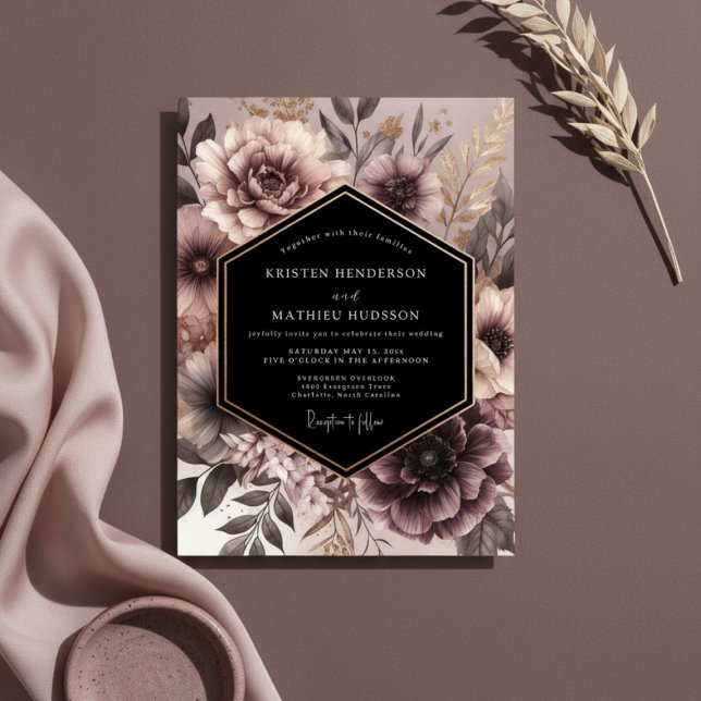 Invitación Dusty Rose Moody Floral Opulent Wedding (Subido por el creador)