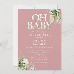 Invitación Dusty Rose Oh Baby Botánico Verde Baby Shower