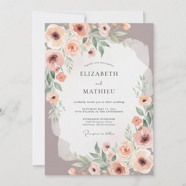 Invitación Dusty Rose Painterly Floral Wedding (Anverso)