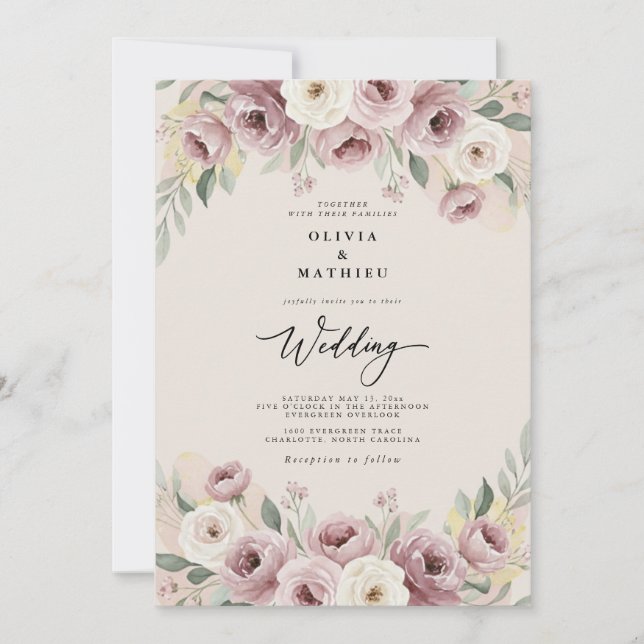 Invitación Dusty Rose Painterly Romance Wedding (Anverso)