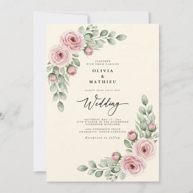 Invitación Dusty Rose Painterly Whimsy Wedding (Anverso)