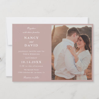 Invitación Dusty Rose Photo Wedding  Invitation