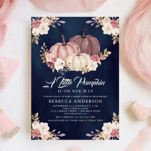 Invitación Dusty Rose Rosa Floral Azul Marino Calabaza Baby S
