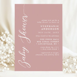 Invitación Dusty Rose Rosa Simple Moderno Guión Baby Shower