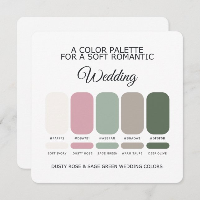Invitación Dusty Rose Sage Green Wedding Color Palette Card (Anverso / Reverso)